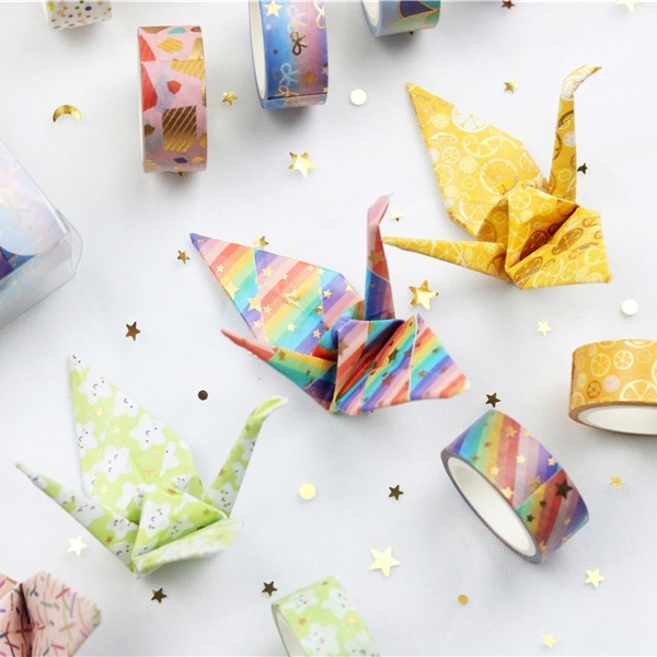 Set de bandă Washi pentru planner DIY – 12 rolete, culori de bomboane cu folie de aur