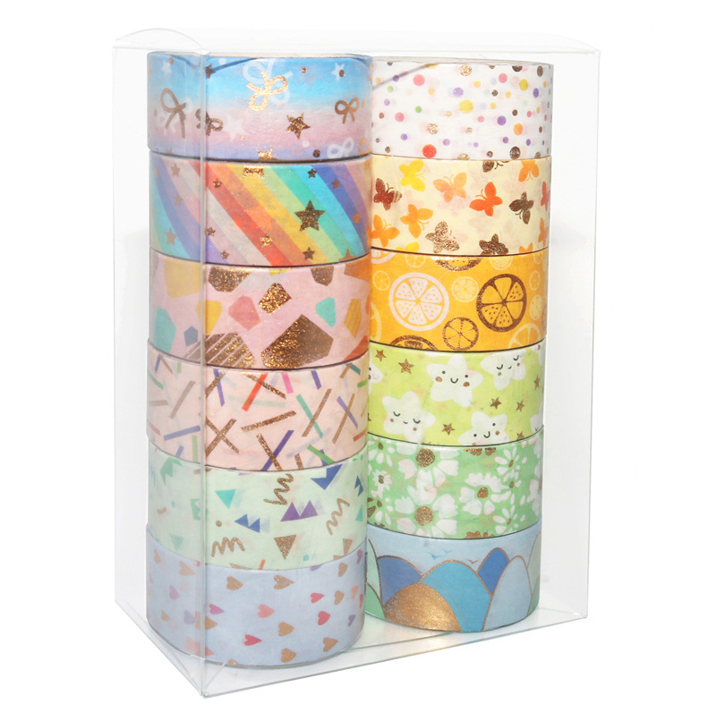 Set de bandă Washi pentru planner DIY – 12 rolete, culori de bomboane cu folie de aur