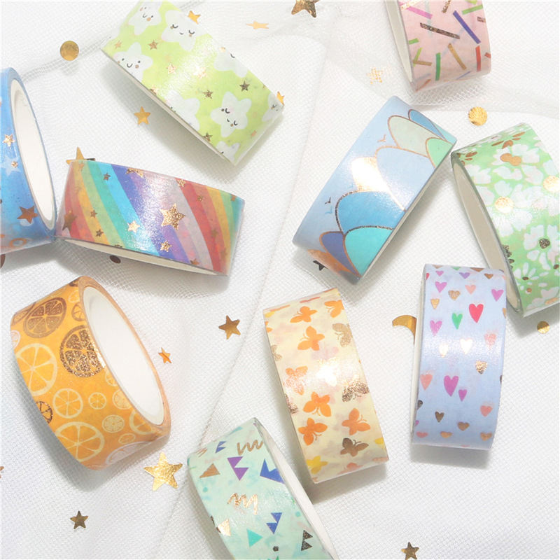 Set de bandă Washi pentru planner DIY – 12 rolete, culori de bomboane cu folie de aur