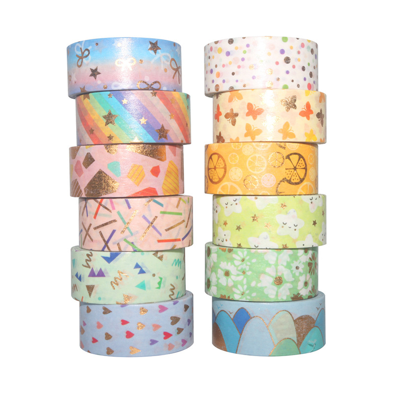 Set de bandă Washi pentru planner DIY – 12 rolete, culori de bomboane cu folie de aur