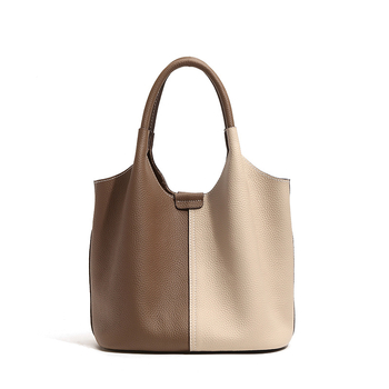 Tote torba od prave kože za žene, široka naramenica, dizajn boje blokova, crossbody torba