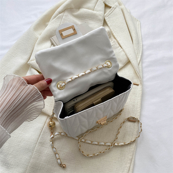 Ženska PU koža crossbody torba, mala kvadratna torba, lančani remen, šivani detalji, dijamantni quilt, gradski stil 2024