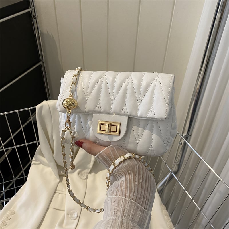 Ženska PU koža crossbody torba, mala kvadratna torba, lančani remen, šivani detalji, dijamantni quilt, gradski stil 2024