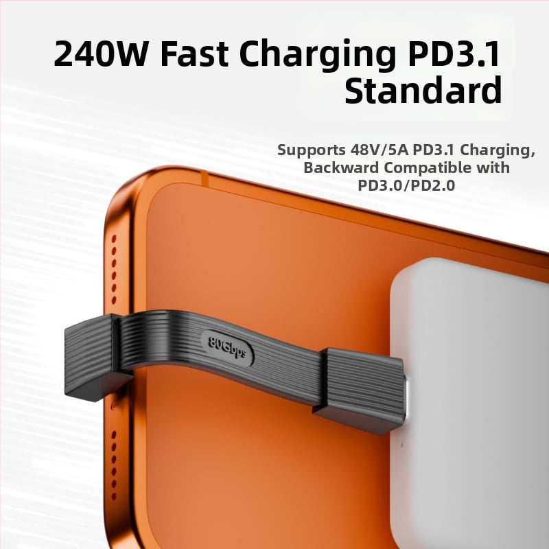 USB-C дата кабел с USB4 PD3.1 и 240W бързо зареждане, Type-C, дължина до 0,5 м, за устройства на Apple