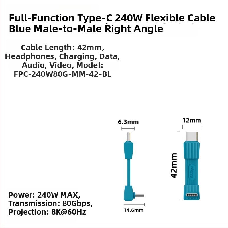 USB-C дата кабел с USB4 PD3.1 и 240W бързо зареждане, Type-C, дължина до 0,5 м, за устройства на Apple