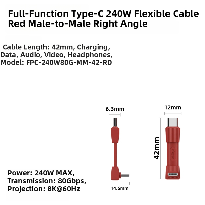 USB-C дата кабел с USB4 PD3.1 и 240W бързо зареждане, Type-C, дължина до 0,5 м, за устройства на Apple
