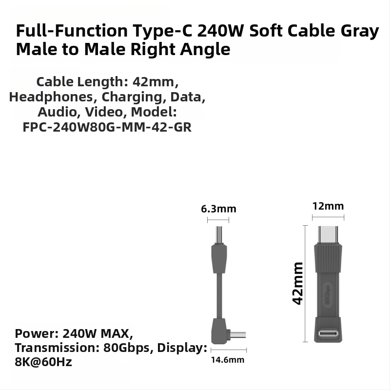 USB-C дата кабел с USB4 PD3.1 и 240W бързо зареждане, Type-C, дължина до 0,5 м, за устройства на Apple