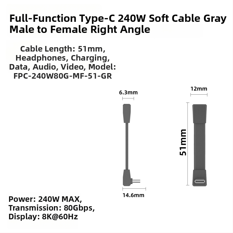 USB-C дата кабел с USB4 PD3.1 и 240W бързо зареждане, Type-C, дължина до 0,5 м, за устройства на Apple