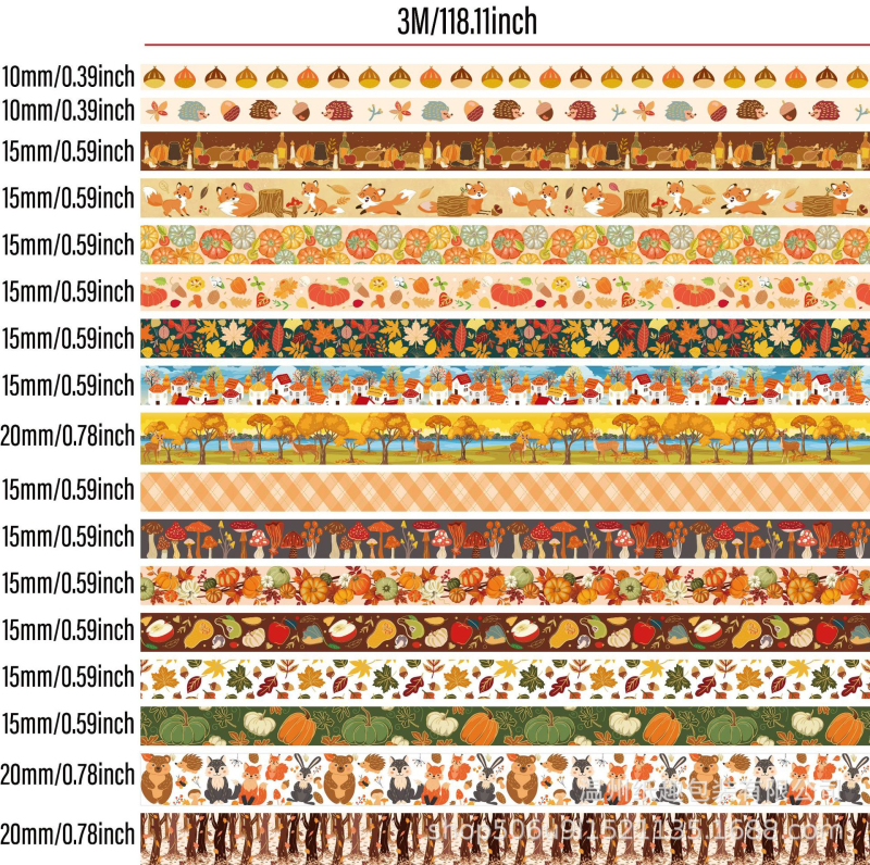 Bandă washi de toamnă pentru decor și etichete din hârtie pentru planificare