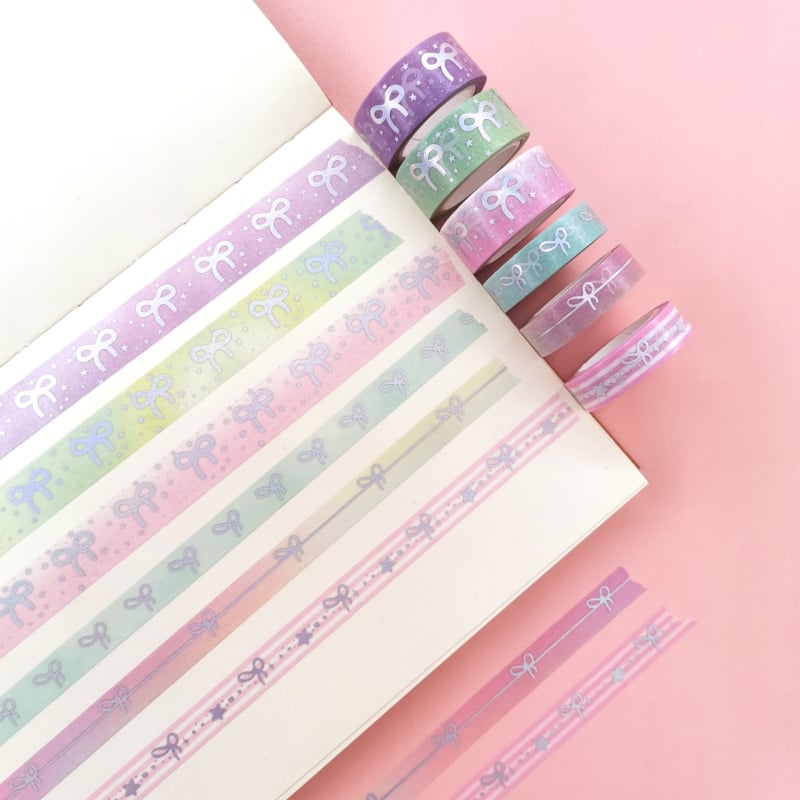 Set de autocolante cu fundă pastel, folie aurie și bandă de hârtie pentru decor