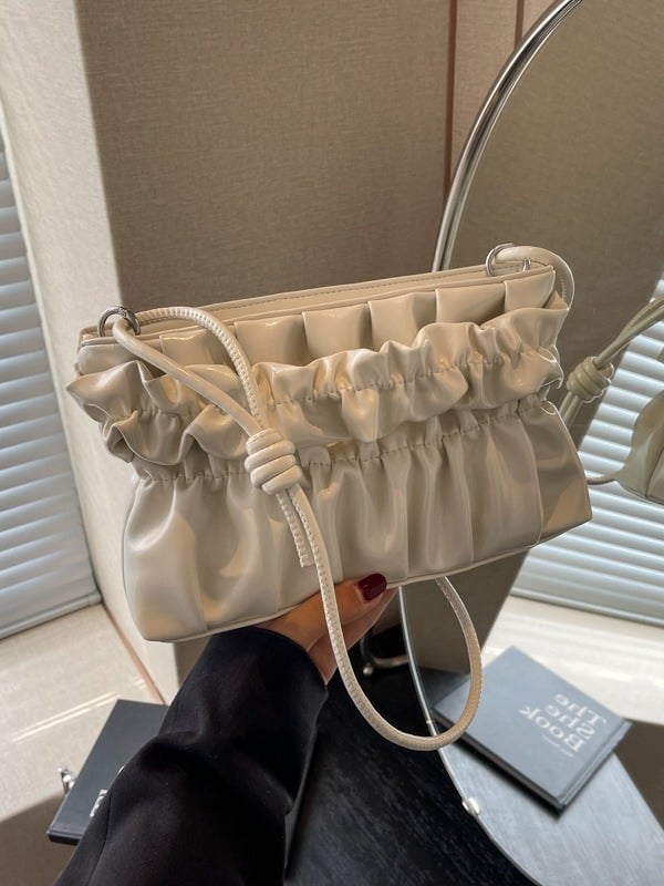 Srebrna mini ženska torbica s plisiranim dizajnom oblaka, ljeto 2024, crossbody torba
