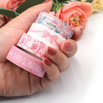 Bandă pentru jurnal mată, washi cu imprimeuri florale pe hârtie japoneză, 35 mm x 5 m