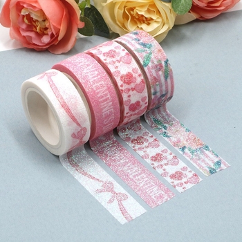Bandă pentru jurnal mată, washi cu imprimeuri florale pe hârtie japoneză, 35 mm x 5 m