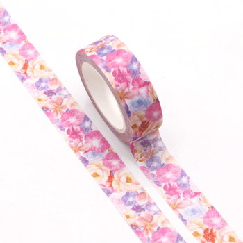 Bandă pentru jurnal mată, washi cu imprimeuri florale pe hârtie japoneză, 35 mm x 5 m