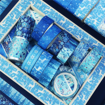 Bandă Washi cu imprimeu de iarnă, 10 role, bandă subțire cu folie auriu pentru journaling și decor DIY