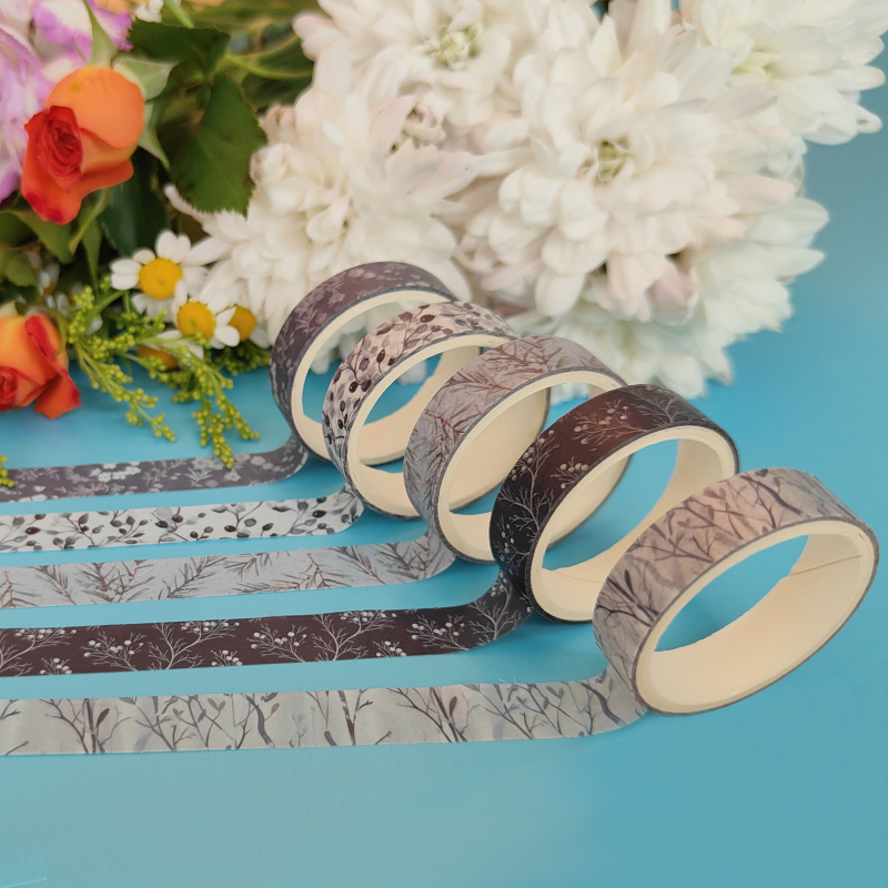 Bandă washi personalizată, cu temă forestieră și modele de copaci pentru planificatoare, producție în loturi mici