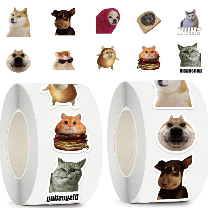 Bandă washi cu emoji de pisică pentru jurnal și decorarea plicurilor – din hârtie japoneză, 500 buc./rolă