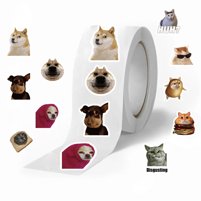 Bandă washi cu emoji de pisică pentru jurnal și decorarea plicurilor – din hârtie japoneză, 500 buc./rolă