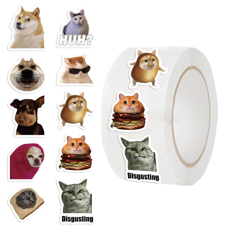 Bandă washi cu emoji de pisică pentru jurnal și decorarea plicurilor – din hârtie japoneză, 500 buc./rolă