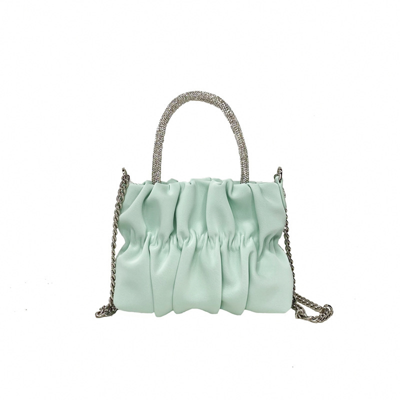 Crossbody torba s kristalima i lancem, plisiran dizajn u stilu oblaka, elegantna ženska torba za ramena, casual i svestrana