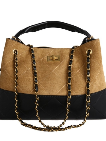 Jesenska patchwork tote torba s dijamantnim šivanjem i lančanim remenom, zatvaračem na kopču, velika kapaciteta, elegantna za ruky ili preko ramena