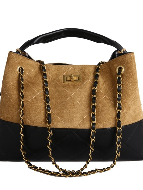 Jesenska patchwork tote torba s dijamantnim šivanjem i lančanim remenom, zatvaračem na kopču, velika kapaciteta, elegantna za ruky ili preko ramena