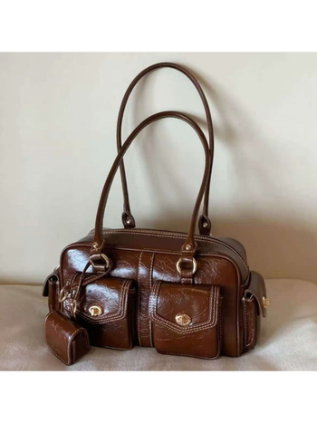 Ženska torba Boston s dizajnom jastuka u zlatnoj boji, jesensko-zimska, vintage inspirirana