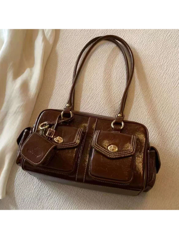 Ženska torba Boston s dizajnom jastuka u zlatnoj boji, jesensko-zimska, vintage inspirirana
