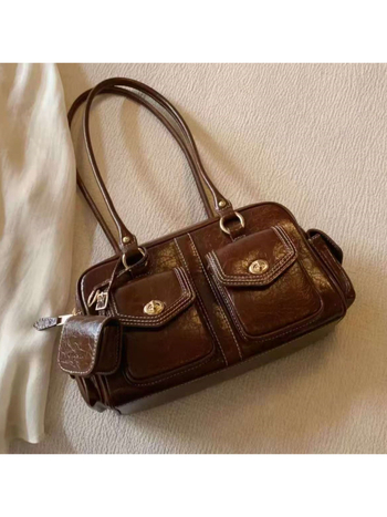 Ženska torba Boston s dizajnom jastuka u zlatnoj boji, jesensko-zimska, vintage inspirirana