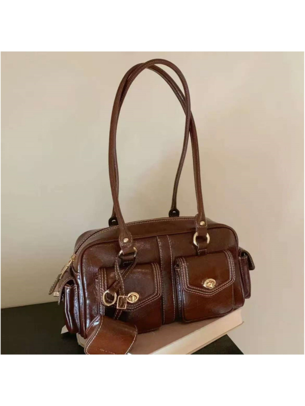 Ženska torba Boston s dizajnom jastuka u zlatnoj boji, jesensko-zimska, vintage inspirirana