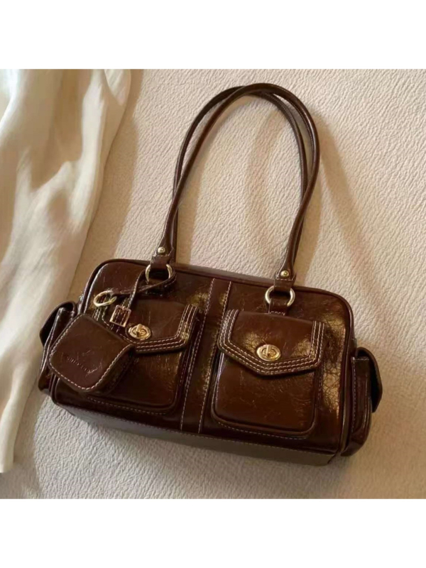 Ženska torba Boston s dizajnom jastuka u zlatnoj boji, jesensko-zimska, vintage inspirirana
