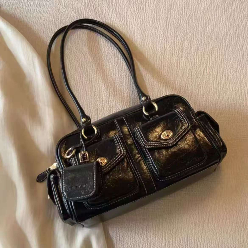 Ženska torba Boston s dizajnom jastuka u zlatnoj boji, jesensko-zimska, vintage inspirirana