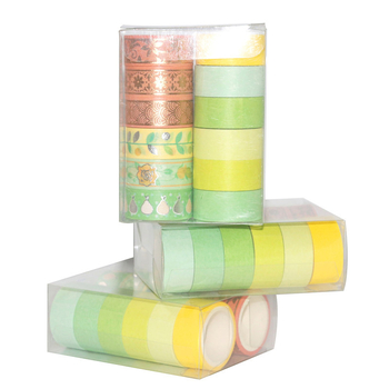 12 role de bandă Washi în nuanțe portocaliu-verde, cu folie auriu și argintiu, pentru decor DIY al jurnalului
