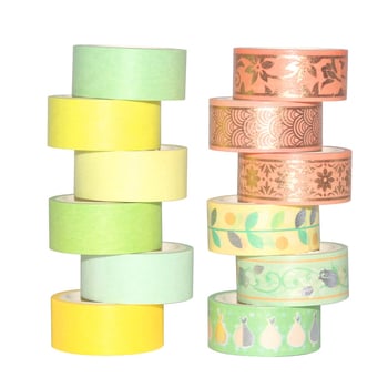 12 role de bandă Washi în nuanțe portocaliu-verde, cu folie auriu și argintiu, pentru decor DIY al jurnalului