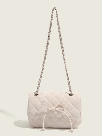Ženska mala torbica od PU kože s mašnicom, svjež i sladak stil, kompaktna kvadratna crossbody torba s lancem