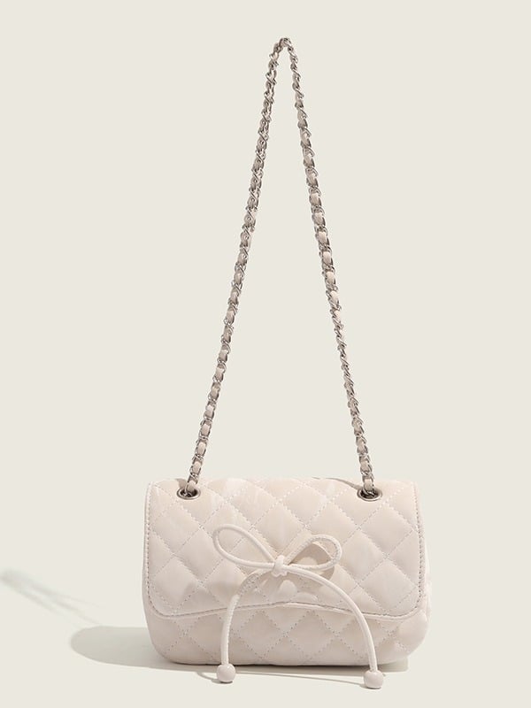 Ženska mala torbica od PU kože s mašnicom, svjež i sladak stil, kompaktna kvadratna crossbody torba s lancem