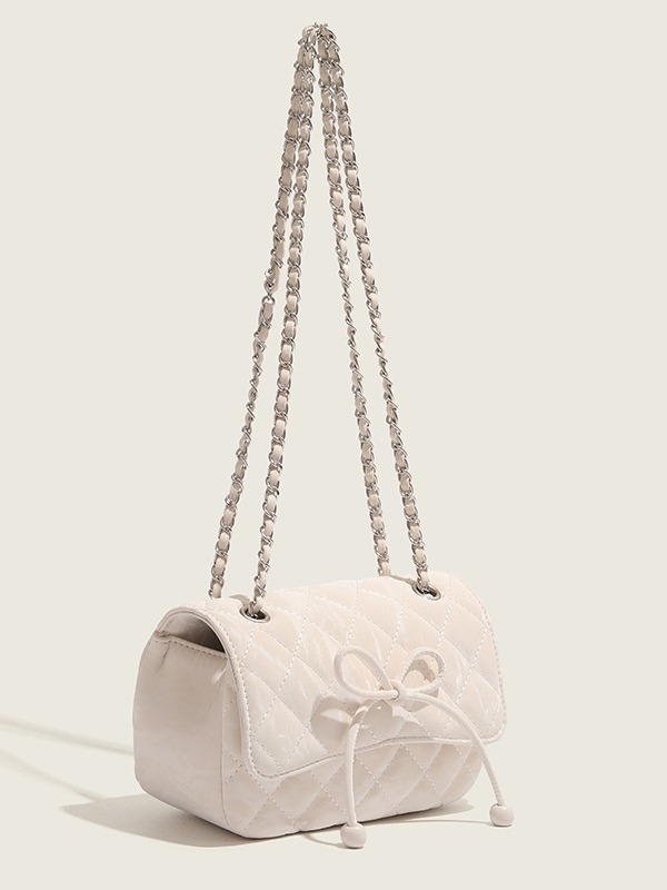 Ženska mala torbica od PU kože s mašnicom, svjež i sladak stil, kompaktna kvadratna crossbody torba s lancem