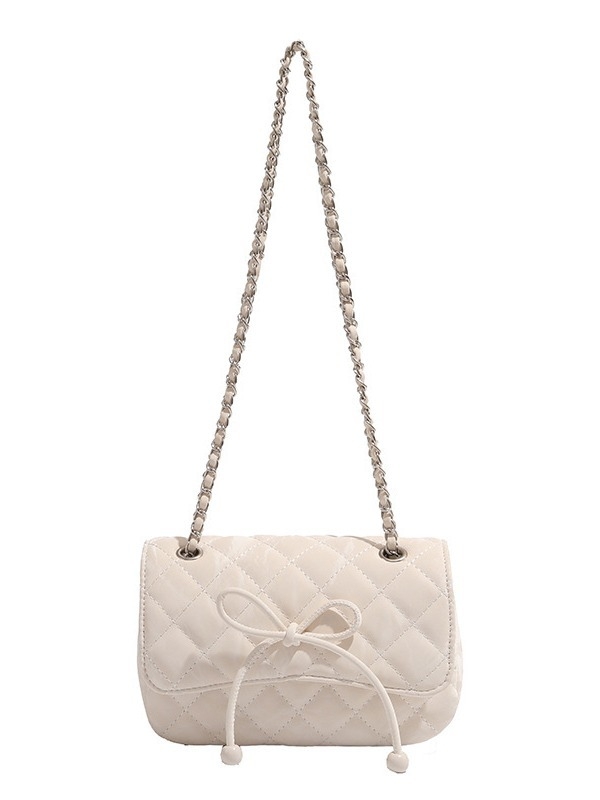 Ženska mala torbica od PU kože s mašnicom, svjež i sladak stil, kompaktna kvadratna crossbody torba s lancem