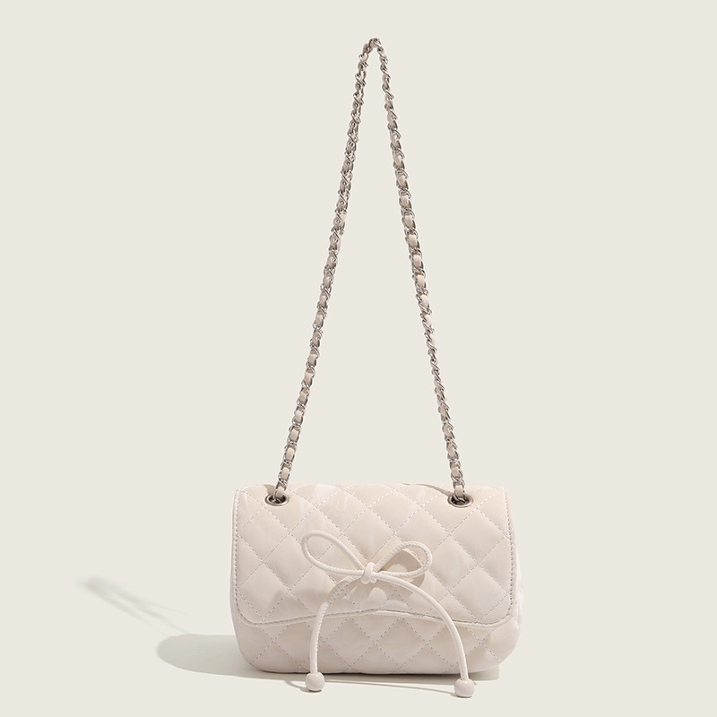 Ženska mala torbica od PU kože s mašnicom, svjež i sladak stil, kompaktna kvadratna crossbody torba s lancem