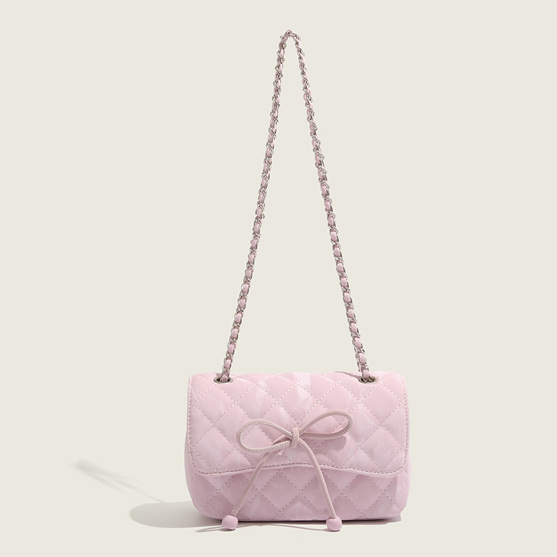 Ženska mala torbica od PU kože s mašnicom, svjež i sladak stil, kompaktna kvadratna crossbody torba s lancem