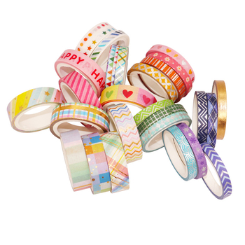 Set de benzi decorative pentru DIY, 27 role subțiri în nuanțe curcubeu, cu folie aurie pentru decorarea jurnalului