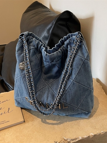 Ženska denim torba velike kapacitete s dijamantnim quiltom i lančanim remenom, za proljeće-ljeto, svakodnevna casual torba za studente