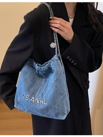 Ženska denim torba velike kapacitete s dijamantnim quiltom i lančanim remenom, za proljeće-ljeto, svakodnevna casual torba za studente