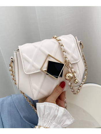 Mala PU crossbody torbica s kviltnim uzorkom i zlatnim kugličnim lancem