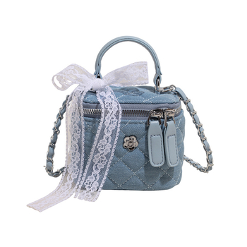 Ženska crossbody torba s romboidnim izvezom i čipkom, korejskog stila, kutijasta torba s lancem