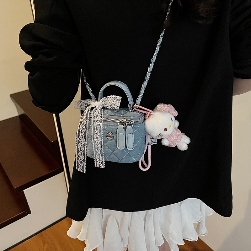 Ženska crossbody torba s romboidnim izvezom i čipkom, korejskog stila, kutijasta torba s lancem