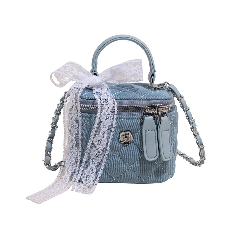 Ženska crossbody torba s romboidnim izvezom i čipkom, korejskog stila, kutijasta torba s lancem