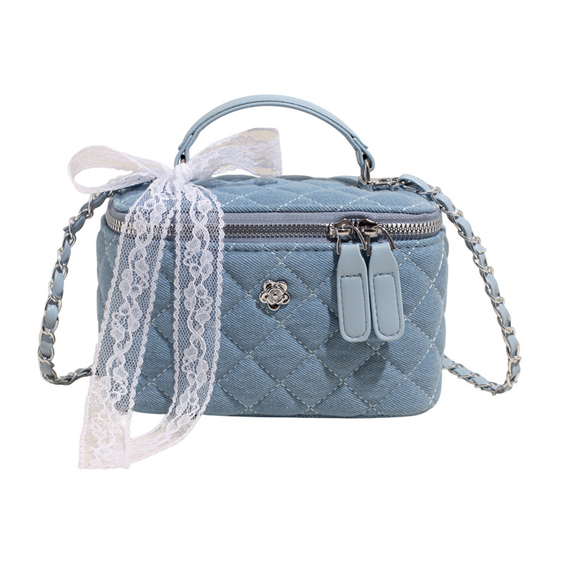 Ženska crossbody torba s romboidnim izvezom i čipkom, korejskog stila, kutijasta torba s lancem
