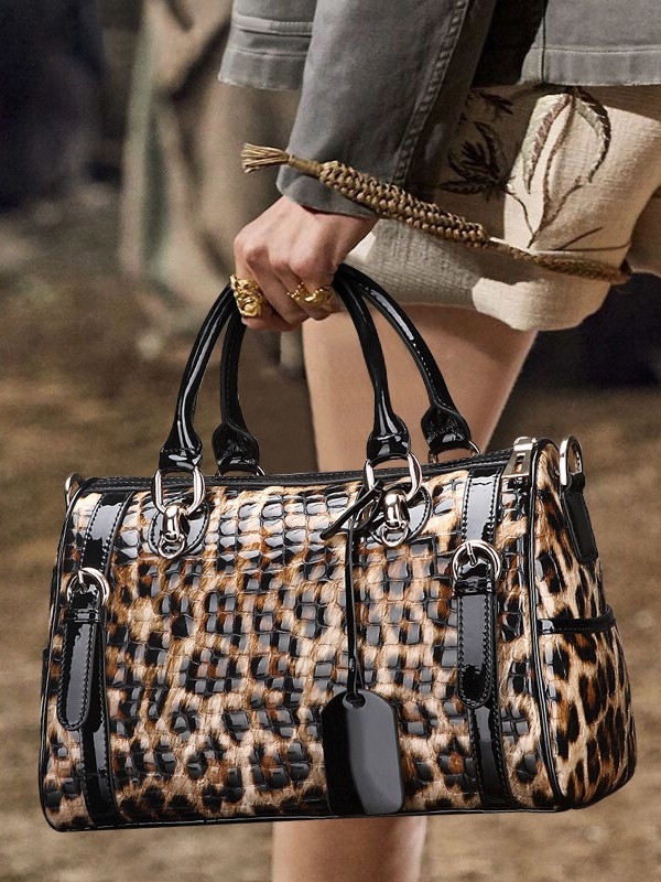 Ženska torbica od prave kože u Boston stilu, leopard uzorak, s ručnim i crossbody nošenjem, velika kapaciteta