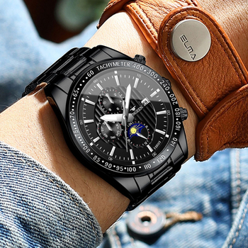 Fenzun férfi diák quartz karóra, 40,5 mm tok, naptár, vízálló 30 m, rozsdamentes acél szíj